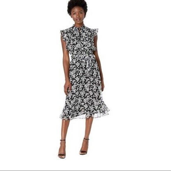 Lauren Ralph Lauren Dresses & Skirts - LAUREN RALPH LAUREN: Georgette Black White Floral Medi Dress Size 8.